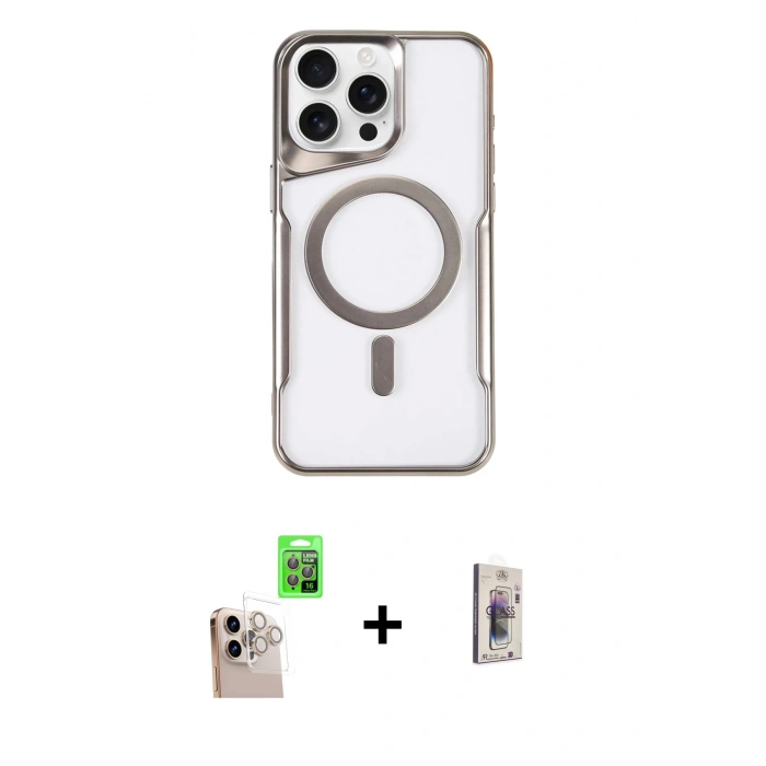 MARSİLYAN™- iPhone 16 Pro Max Kılıf Yadigar Klasik Özel Seri - Siyah Bilvis 3D Cam Ekran Koruyucu + Raze Metal Kamera Lens - NLGY