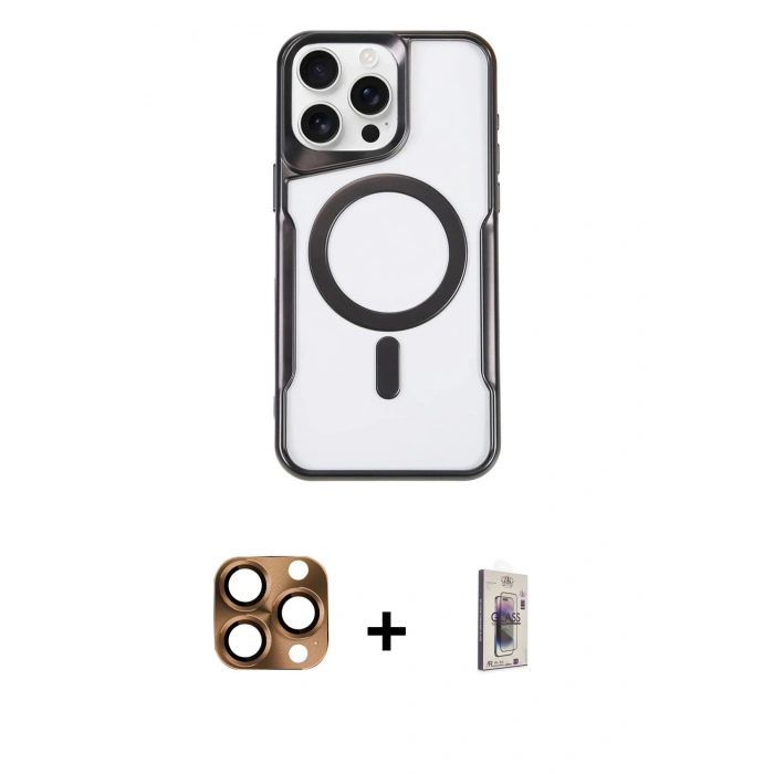 MARSİLYAN™- iPhone 16 Pro Max Kılıf Yadigar Klasik Özel Seri - Siyah Bilvis 3D Cam Ekran Koruyucu + Pers Alüminyum Kamera Lens - CLTM