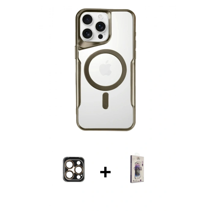 MARSİLYAN™- iPhone 16 Pro Max Kılıf Yadigar Klasik Özel Seri - Siyah Bilvis 3D Cam Ekran Koruyucu + PVD Metal Kamera Lens - GD