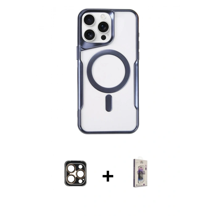 MARSİLYAN™- iPhone 16 Pro Max Kılıf Yadigar Klasik Özel Seri - Siyah Bilvis 3D Cam Ekran Koruyucu + PVD Metal Kamera Lens - GD