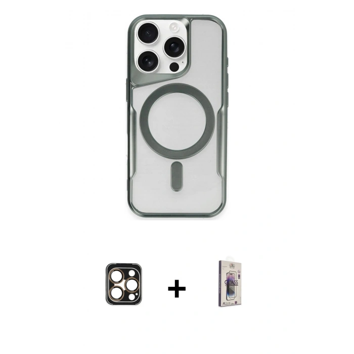 MARSİLYAN™- iPhone 16 Pro Max Kılıf Yadigar Klasik Özel Seri - Siyah Bilvis 3D Cam Ekran Koruyucu + PVD Metal Kamera Lens - GD