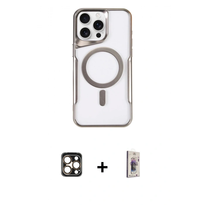 MARSİLYAN™- iPhone 16 Pro Max Kılıf Yadigar Klasik Özel Seri - Siyah Bilvis 3D Cam Ekran Koruyucu + PVD Metal Kamera Lens - GD