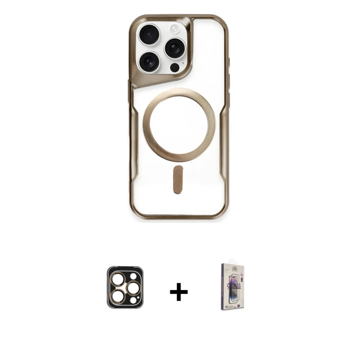 MARSİLYAN™- iPhone 16 Pro Max Kılıf Yadigar Klasik Özel Seri - Siyah Bilvis 3D Cam Ekran Koruyucu + PVD Metal Kamera Lens - GD