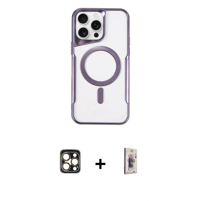 MARSİLYAN™- iPhone 16 Pro Max Kılıf Yadigar Klasik Özel Seri - Siyah Bilvis 3D Cam Ekran Koruyucu + PVD Metal Kamera Lens - GD