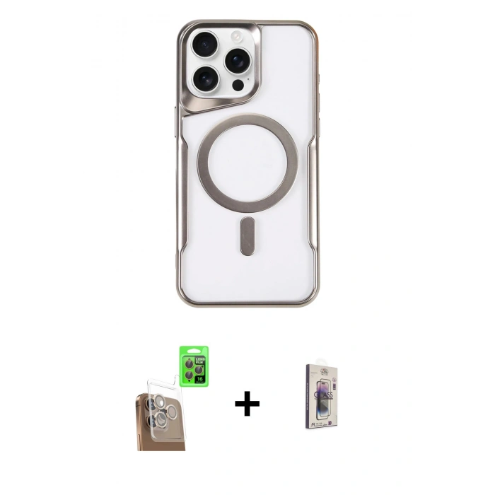 MARSİLYAN™- iPhone 16 Pro Max Kılıf Yadigar Klasik Özel Seri - Siyah Bilvis 3D Cam Ekran Koruyucu + Raze Metal Kamera Lens - CLTM