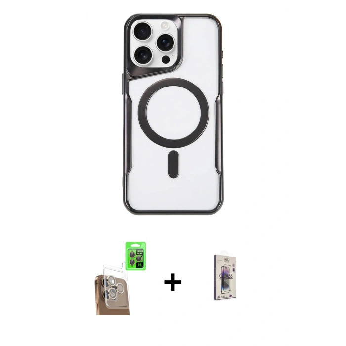 MARSİLYAN™- iPhone 16 Pro Max Kılıf Yadigar Klasik Özel Seri - Siyah Bilvis 3D Cam Ekran Koruyucu + Raze Metal Kamera Lens - CLTM