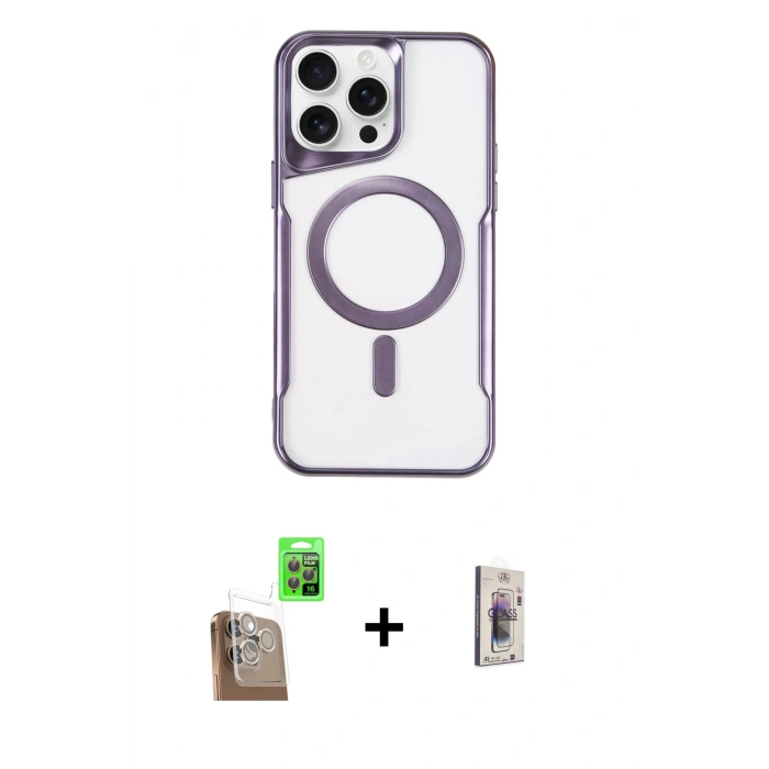 MARSİLYAN™- iPhone 16 Pro Max Kılıf Yadigar Klasik Özel Seri - Siyah Bilvis 3D Cam Ekran Koruyucu + Raze Metal Kamera Lens - CLTM