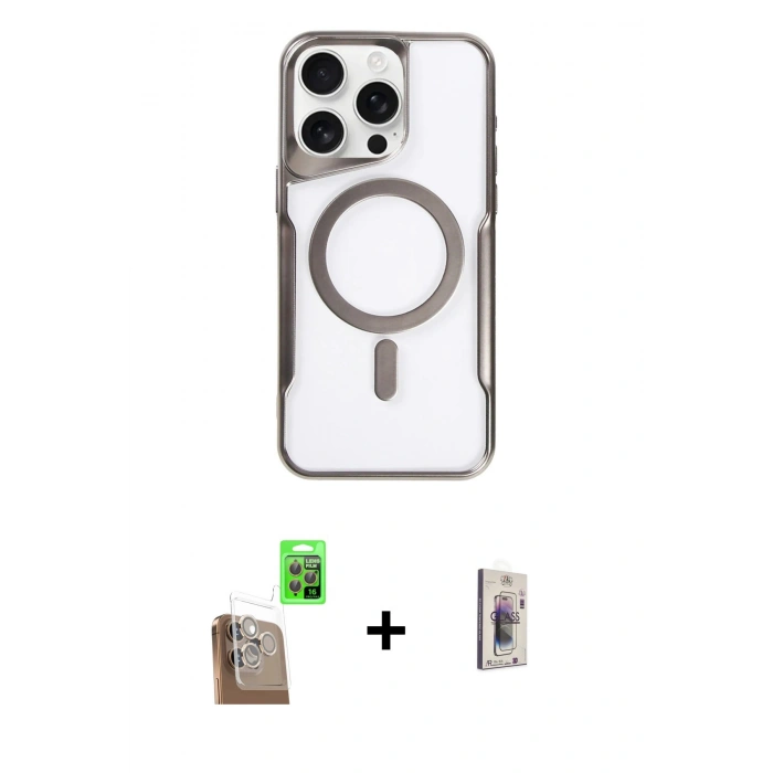 MARSİLYAN™- iPhone 16 Pro Max Kılıf Yadigar Klasik Özel Seri - Siyah Bilvis 3D Cam Ekran Koruyucu + Raze Metal Kamera Lens - CLTM
