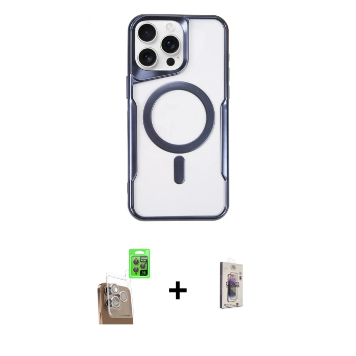 MARSİLYAN™- iPhone 16 Pro Max Kılıf Yadigar Klasik Özel Seri - Siyah Bilvis 3D Cam Ekran Koruyucu + Raze Metal Kamera Lens - CLTM