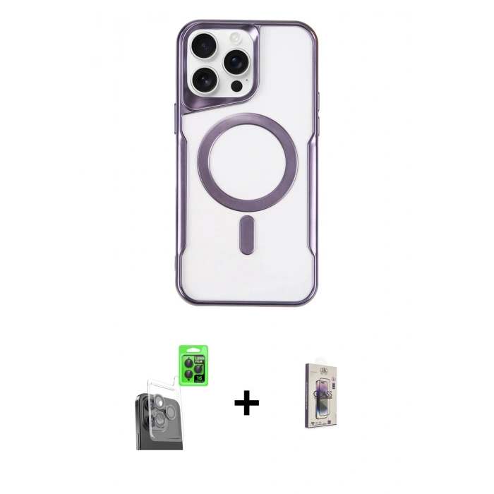 MARSİLYAN™- iPhone 16 Pro Max Kılıf Yadigar Klasik Özel Seri - Siyah Bilvis 3D Cam Ekran Koruyucu + Raze Metal Kamera Lens - SH