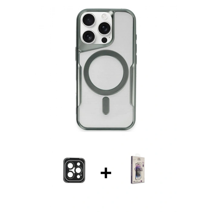MARSİLYAN™- iPhone 16 Pro Max Kılıf Yadigar Klasik Özel Seri - Siyah Bilvis 3D Cam Ekran Koruyucu + PVD Metal Kamera Lens - SH