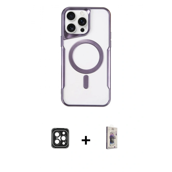 MARSİLYAN™- iPhone 16 Pro Max Kılıf Yadigar Klasik Özel Seri - Siyah Bilvis 3D Cam Ekran Koruyucu + PVD Metal Kamera Lens - SH