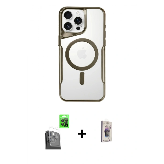 MARSİLYAN™- iPhone 16 Pro Max Kılıf Yadigar Klasik Özel Seri - Siyah Bilvis 3D Cam Ekran Koruyucu + Raze Metal Kamera Lens - SH
