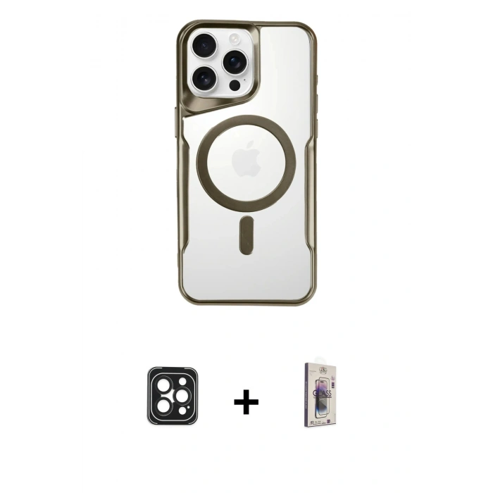 MARSİLYAN™- iPhone 16 Pro Max Kılıf Yadigar Klasik Özel Seri - Siyah Bilvis 3D Cam Ekran Koruyucu + PVD Metal Kamera Lens - SH