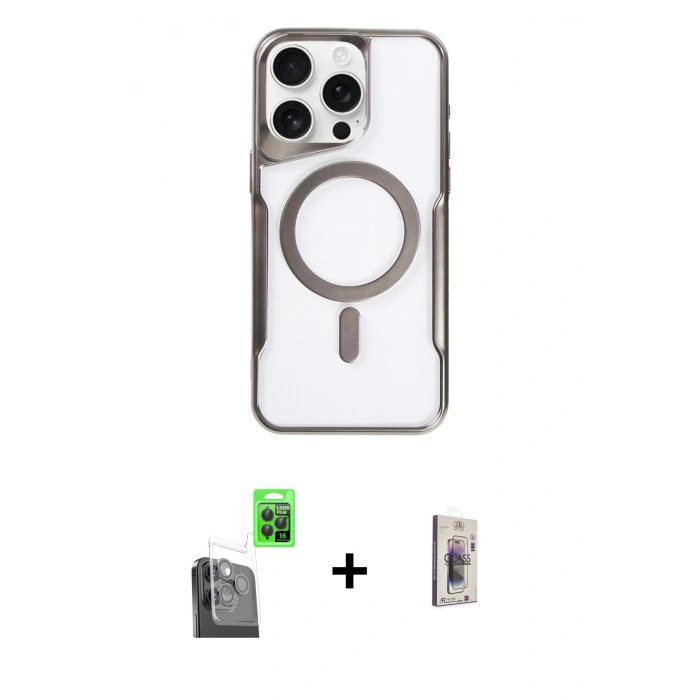 MARSİLYAN™- iPhone 16 Pro Max Kılıf Yadigar Klasik Özel Seri - Siyah Bilvis 3D Cam Ekran Koruyucu + Raze Metal Kamera Lens - SH