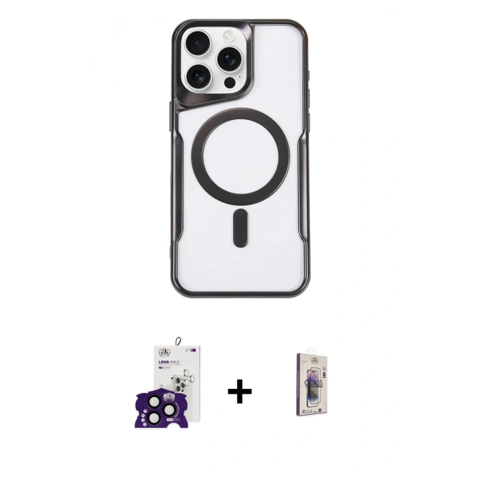 MARSİLYAN™- iPhone 16 Pro Max Kılıf Yadigar Klasik Özel Seri - Siyah Bilvis 3D Cam Ekran Koruyucu + Bilvis Titan Kamera Lens - SH