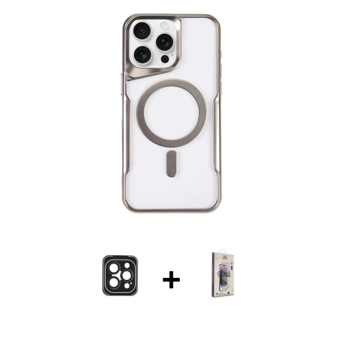 MARSİLYAN™- iPhone 16 Pro Max Kılıf Yadigar Klasik Özel Seri - Siyah Bilvis 3D Cam Ekran Koruyucu + PVD Metal Kamera Lens - SH