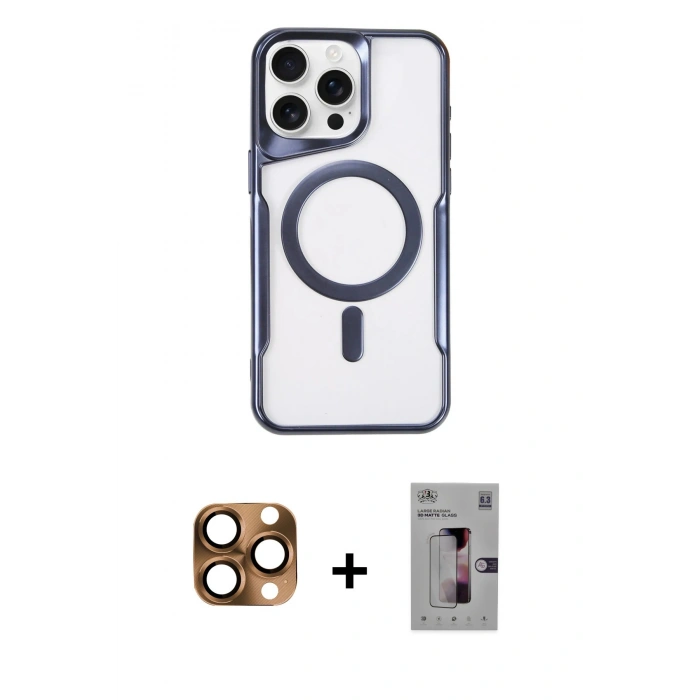 MARSİLYAN™- iPhone 16 Pro Max Kılıf Yadigar Klasik Özel Seri - Siyah Bilvis 3D Mat Cam Ekran Koruyucu + Pers Alüminyum Kamera Lens - CLTM