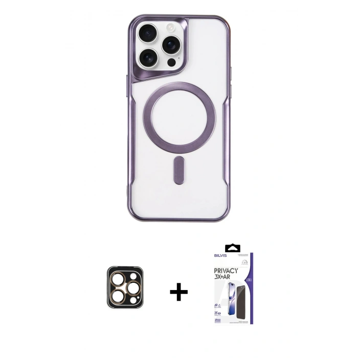 MARSİLYAN™- iPhone 16 Pro Max Kılıf Yadigar Klasik Özel Seri - Siyah Bilvis 3X AR Hayalet Cam Ekran Koruyucu + PVD Metal Kamera Lens - GD