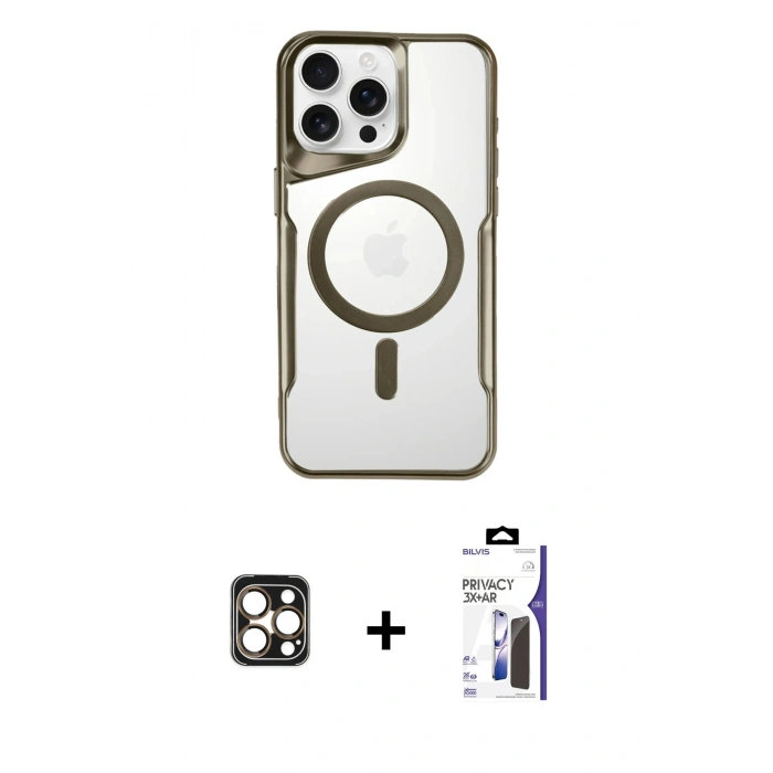 MARSİLYAN™- iPhone 16 Pro Max Kılıf Yadigar Klasik Özel Seri - Siyah Bilvis 3X AR Hayalet Cam Ekran Koruyucu + PVD Metal Kamera Lens - GD