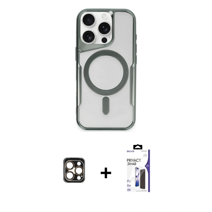 MARSİLYAN™- iPhone 16 Pro Max Kılıf Yadigar Klasik Özel Seri - Siyah Bilvis 3X AR Hayalet Cam Ekran Koruyucu + PVD Metal Kamera Lens - GD