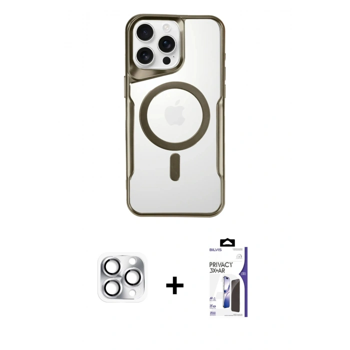 MARSİLYAN™- iPhone 16 Pro Max Kılıf Yadigar Klasik Özel Seri - Siyah Bilvis 3X AR Hayalet Cam Ekran Koruyucu + Pers Alüminyum Kamera Lens - GS