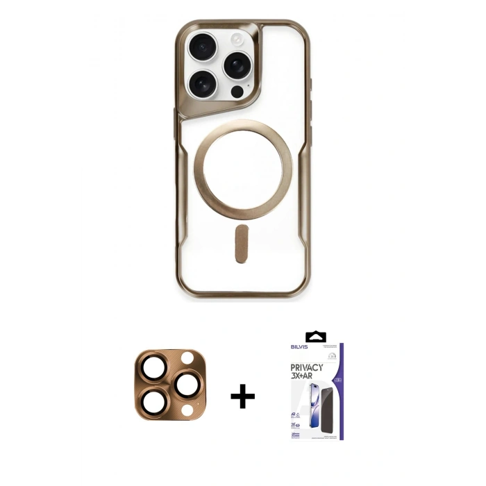 MARSİLYAN™- iPhone 16 Pro Max Kılıf Yadigar Klasik Özel Seri - Siyah Bilvis 3X AR Hayalet Cam Ekran Koruyucu + Pers Alüminyum Kamera Lens - CLTM