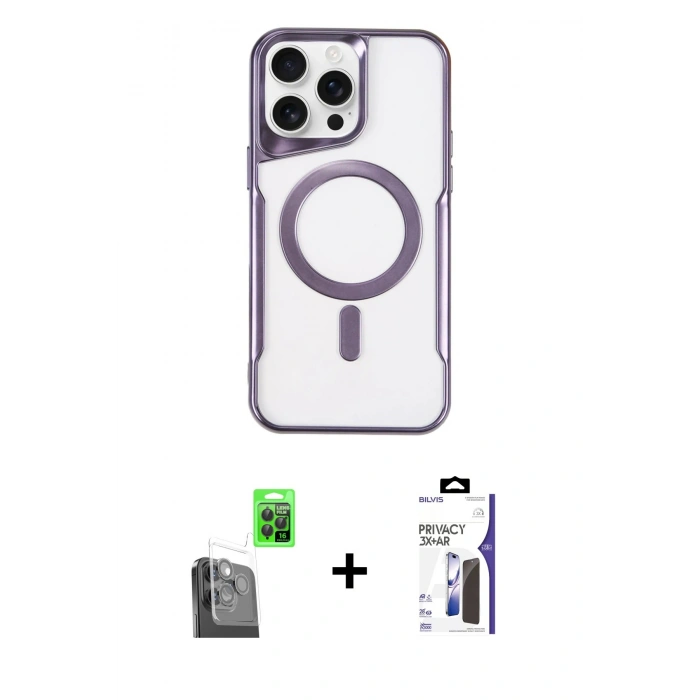 MARSİLYAN™- iPhone 16 Pro Max Kılıf Yadigar Klasik Özel Seri - Siyah Bilvis 3X AR Hayalet Cam Ekran Koruyucu + Raze Metal Kamera Lens - SH