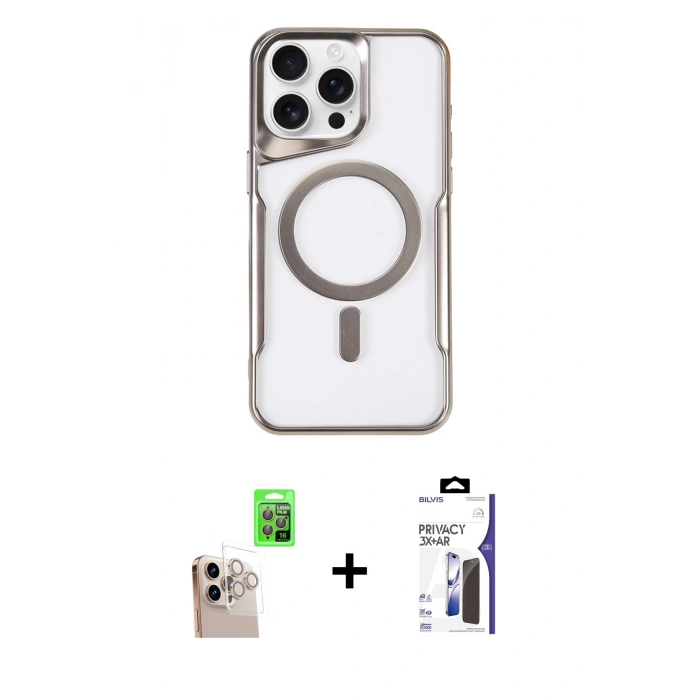 MARSİLYAN™- iPhone 16 Pro Max Kılıf Yadigar Klasik Özel Seri - Siyah Bilvis 3X AR Hayalet Cam Ekran Koruyucu + Raze Metal Kamera Lens - NLGY