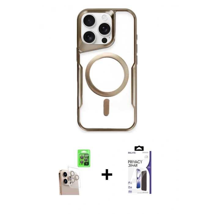 MARSİLYAN™- iPhone 16 Pro Max Kılıf Yadigar Klasik Özel Seri - Siyah Bilvis 3X AR Hayalet Cam Ekran Koruyucu + Raze Metal Kamera Lens - NLGY