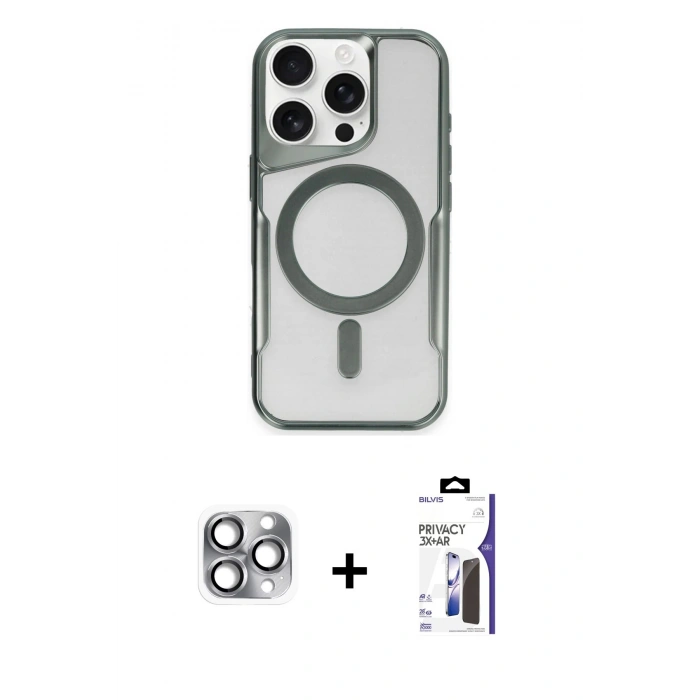 MARSİLYAN™- iPhone 16 Pro Max Kılıf Yadigar Klasik Özel Seri - Siyah Bilvis 3X AR Hayalet Cam Ekran Koruyucu + Pers Alüminyum Kamera Lens - GI