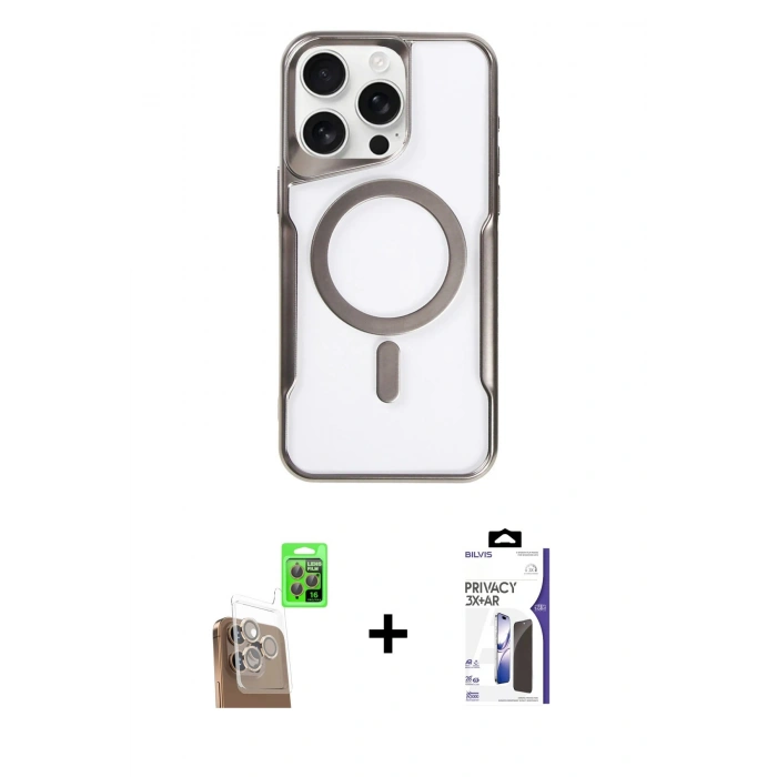 MARSİLYAN™- iPhone 16 Pro Max Kılıf Yadigar Klasik Özel Seri - Siyah Bilvis 3X AR Hayalet Cam Ekran Koruyucu + Raze Metal Kamera Lens - CLTM