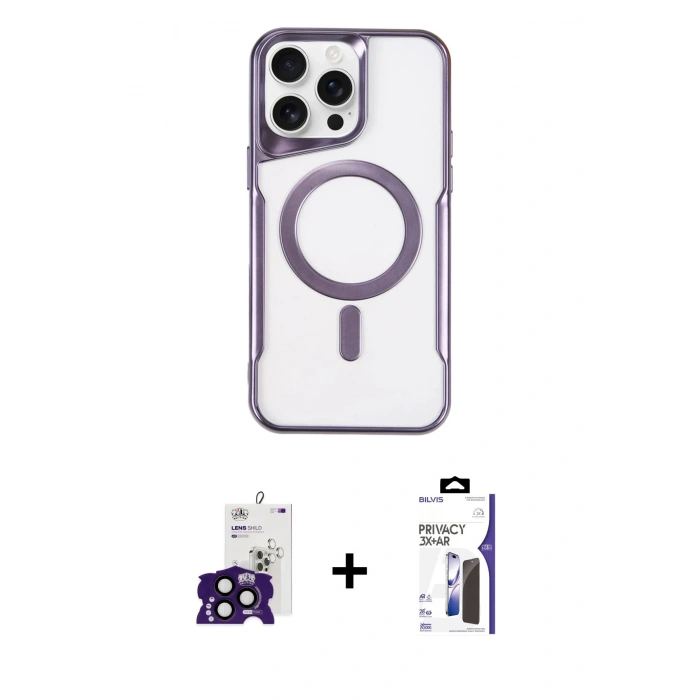 MARSİLYAN™- iPhone 16 Pro Max Kılıf Yadigar Klasik Özel Seri - Siyah Bilvis 3X AR Hayalet Cam Ekran Koruyucu + Bilvis Titan Kamera Lens - SH