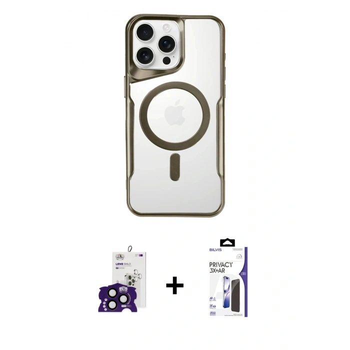 MARSİLYAN™- iPhone 16 Pro Max Kılıf Yadigar Klasik Özel Seri - Siyah Bilvis 3X AR Hayalet Cam Ekran Koruyucu + Bilvis Titan Kamera Lens - SH
