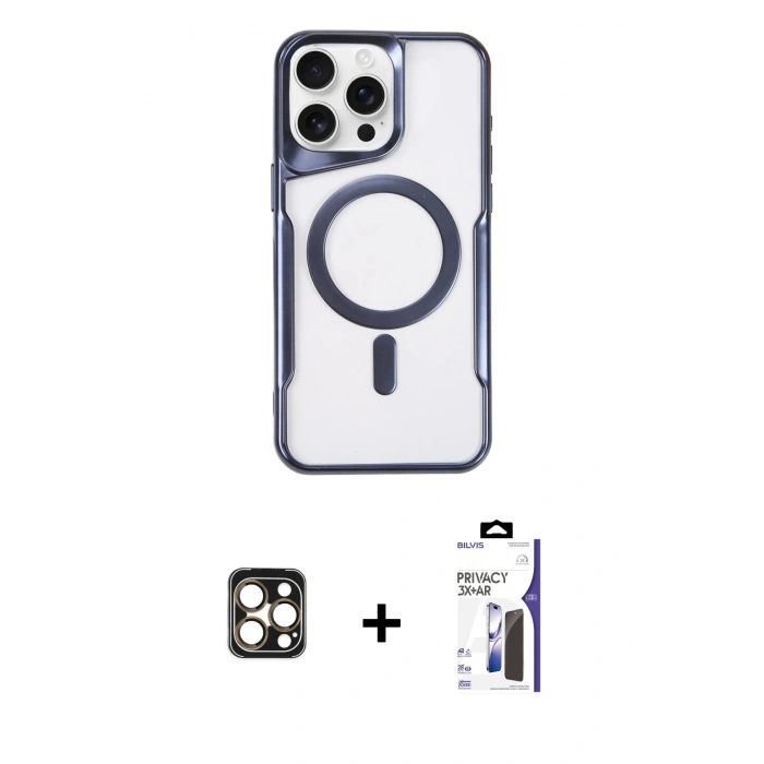 MARSİLYAN™- iPhone 16 Pro Max Kılıf Yadigar Klasik Özel Seri - Siyah Bilvis 3X AR Hayalet Cam Ekran Koruyucu + PVD Metal Kamera Lens - GD