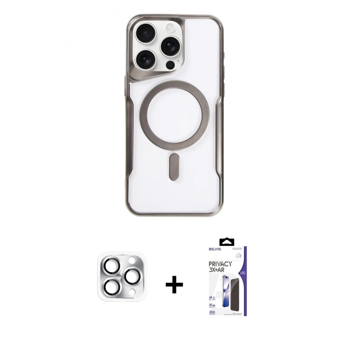 MARSİLYAN™- iPhone 16 Pro Max Kılıf Yadigar Klasik Özel Seri - Siyah Bilvis 3X AR Hayalet Cam Ekran Koruyucu + Pers Alüminyum Kamera Lens - GS