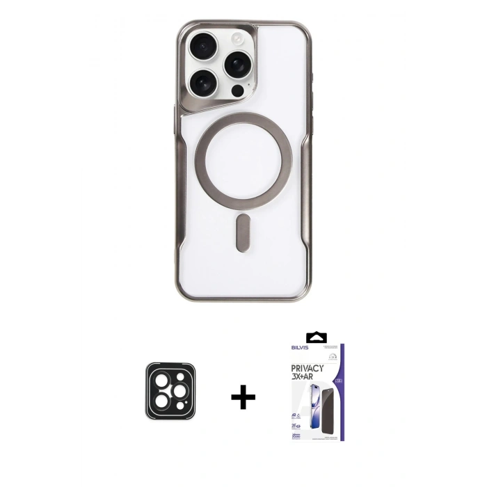 MARSİLYAN™- iPhone 16 Pro Max Kılıf Yadigar Klasik Özel Seri - Siyah Bilvis 3X AR Hayalet Cam Ekran Koruyucu + PVD Metal Kamera Lens - SH