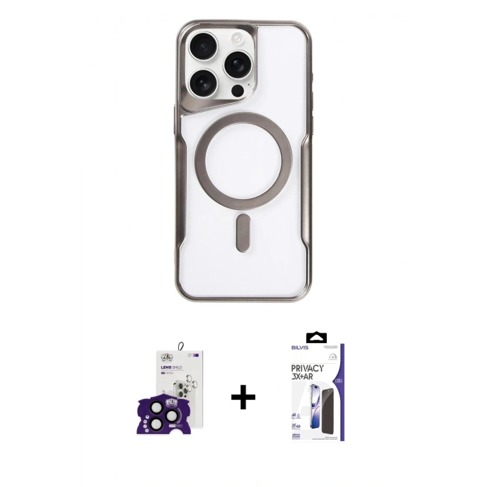 MARSİLYAN™- iPhone 16 Pro Max Kılıf Yadigar Klasik Özel Seri - Siyah Bilvis 3X AR Hayalet Cam Ekran Koruyucu + Bilvis Titan Kamera Lens - SH