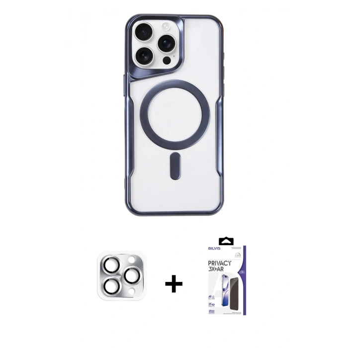MARSİLYAN™- iPhone 16 Pro Max Kılıf Yadigar Klasik Özel Seri - Siyah Bilvis 3X AR Hayalet Cam Ekran Koruyucu + Pers Alüminyum Kamera Lens - GS