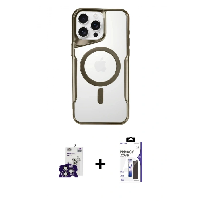 MARSİLYAN™- iPhone 16 Pro Max Kılıf Yadigar Klasik Özel Seri - Siyah Bilvis 3X AR Hayalet Cam Ekran Koruyucu + Bilvis Titan Kamera Lens - TMGI