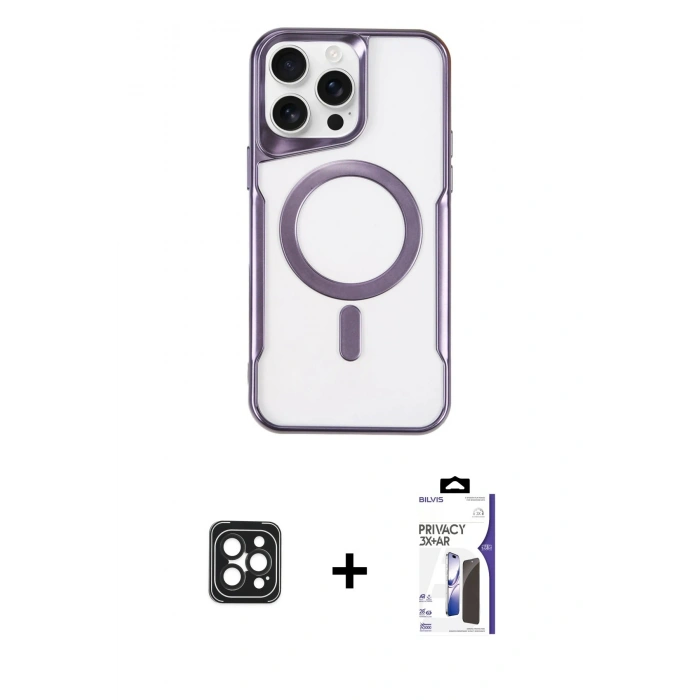 MARSİLYAN™- iPhone 16 Pro Max Kılıf Yadigar Klasik Özel Seri - Siyah Bilvis 3X AR Hayalet Cam Ekran Koruyucu + PVD Metal Kamera Lens - SH