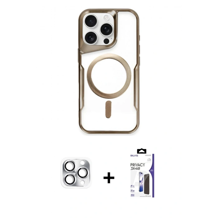 MARSİLYAN™- iPhone 16 Pro Max Kılıf Yadigar Klasik Özel Seri - Siyah Bilvis 3X AR Hayalet Cam Ekran Koruyucu + Pers Alüminyum Kamera Lens - GS