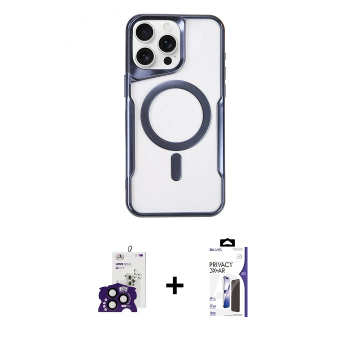 MARSİLYAN™- iPhone 16 Pro Max Kılıf Yadigar Klasik Özel Seri - Siyah Bilvis 3X AR Hayalet Cam Ekran Koruyucu + Bilvis Titan Kamera Lens - SH