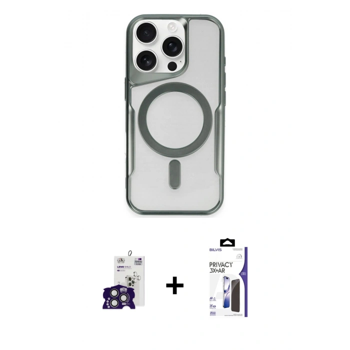 MARSİLYAN™- iPhone 16 Pro Max Kılıf Yadigar Klasik Özel Seri - Siyah Bilvis 3X AR Hayalet Cam Ekran Koruyucu + Bilvis Titan Kamera Lens - TMGI