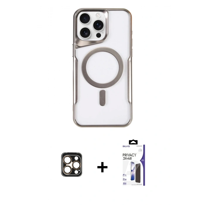 MARSİLYAN™- iPhone 16 Pro Max Kılıf Yadigar Klasik Özel Seri - Siyah Bilvis 3X AR Hayalet Cam Ekran Koruyucu + PVD Metal Kamera Lens - GD