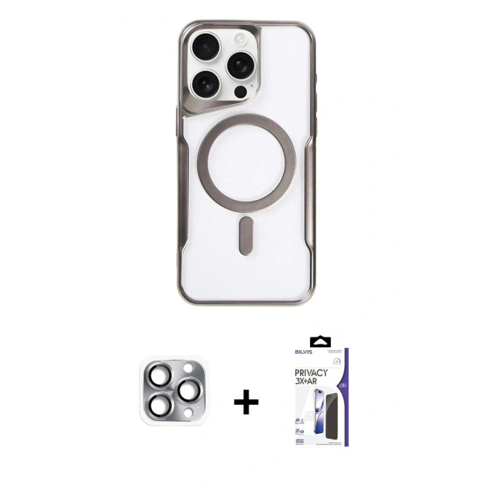 MARSİLYAN™- iPhone 16 Pro Max Kılıf Yadigar Klasik Özel Seri - Siyah Bilvis 3X AR Hayalet Cam Ekran Koruyucu + Pers Alüminyum Kamera Lens - GI