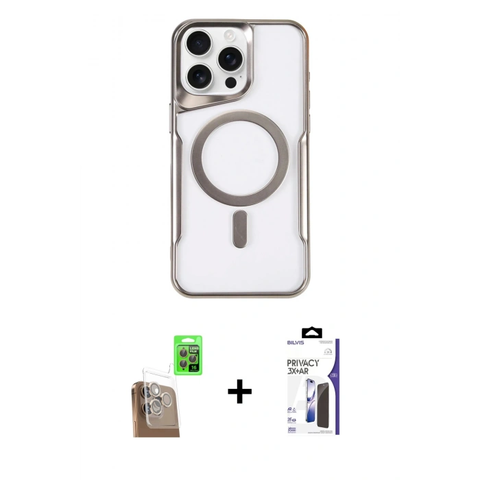 MARSİLYAN™- iPhone 16 Pro Max Kılıf Yadigar Klasik Özel Seri - Siyah Bilvis 3X AR Hayalet Cam Ekran Koruyucu + Raze Metal Kamera Lens - CLTM