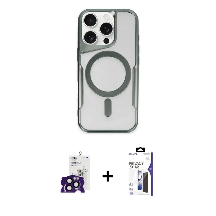 MARSİLYAN™- iPhone 16 Pro Max Kılıf Yadigar Klasik Özel Seri - Siyah Bilvis 3X AR Hayalet Cam Ekran Koruyucu + Bilvis Titan Kamera Lens - SH