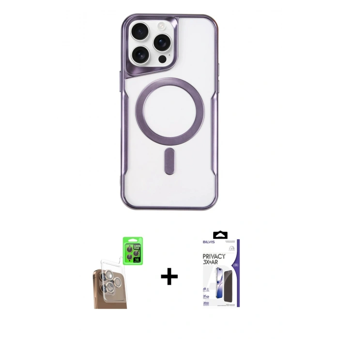 MARSİLYAN™- iPhone 16 Pro Max Kılıf Yadigar Klasik Özel Seri - Siyah Bilvis 3X AR Hayalet Cam Ekran Koruyucu + Raze Metal Kamera Lens - CLTM