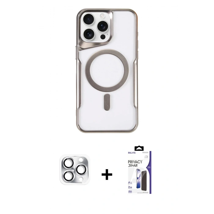 MARSİLYAN™- iPhone 16 Pro Max Kılıf Yadigar Klasik Özel Seri - Siyah Bilvis 3X AR Hayalet Cam Ekran Koruyucu + Pers Alüminyum Kamera Lens - GS